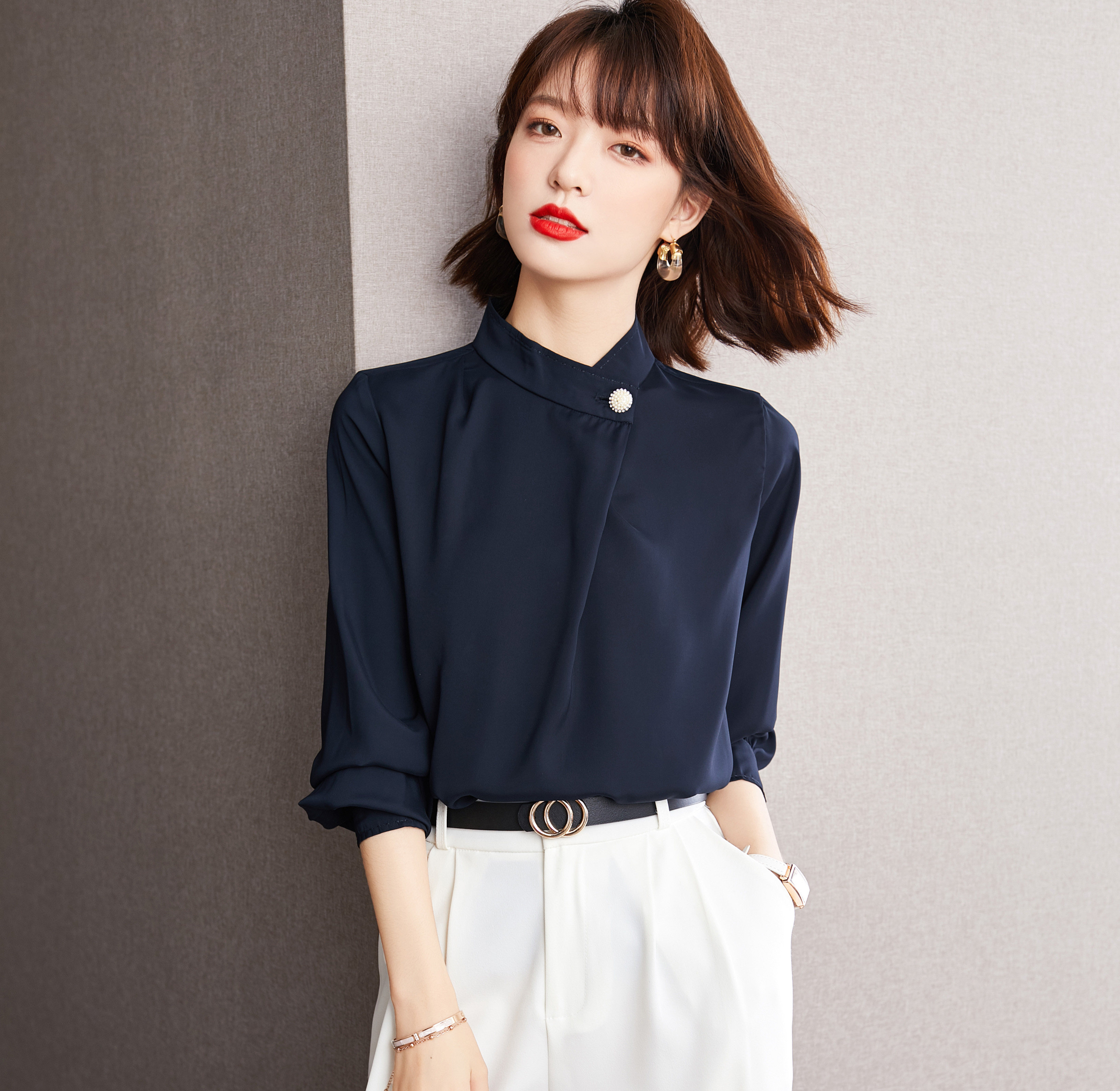 正品哥弟新款高端女装2021秋冬气质设计小众衬衫