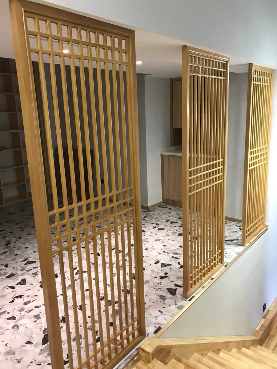 东阳木雕中式花格实木格栅玄关吊顶背景墙屏风隔断仿古门窗月洞门