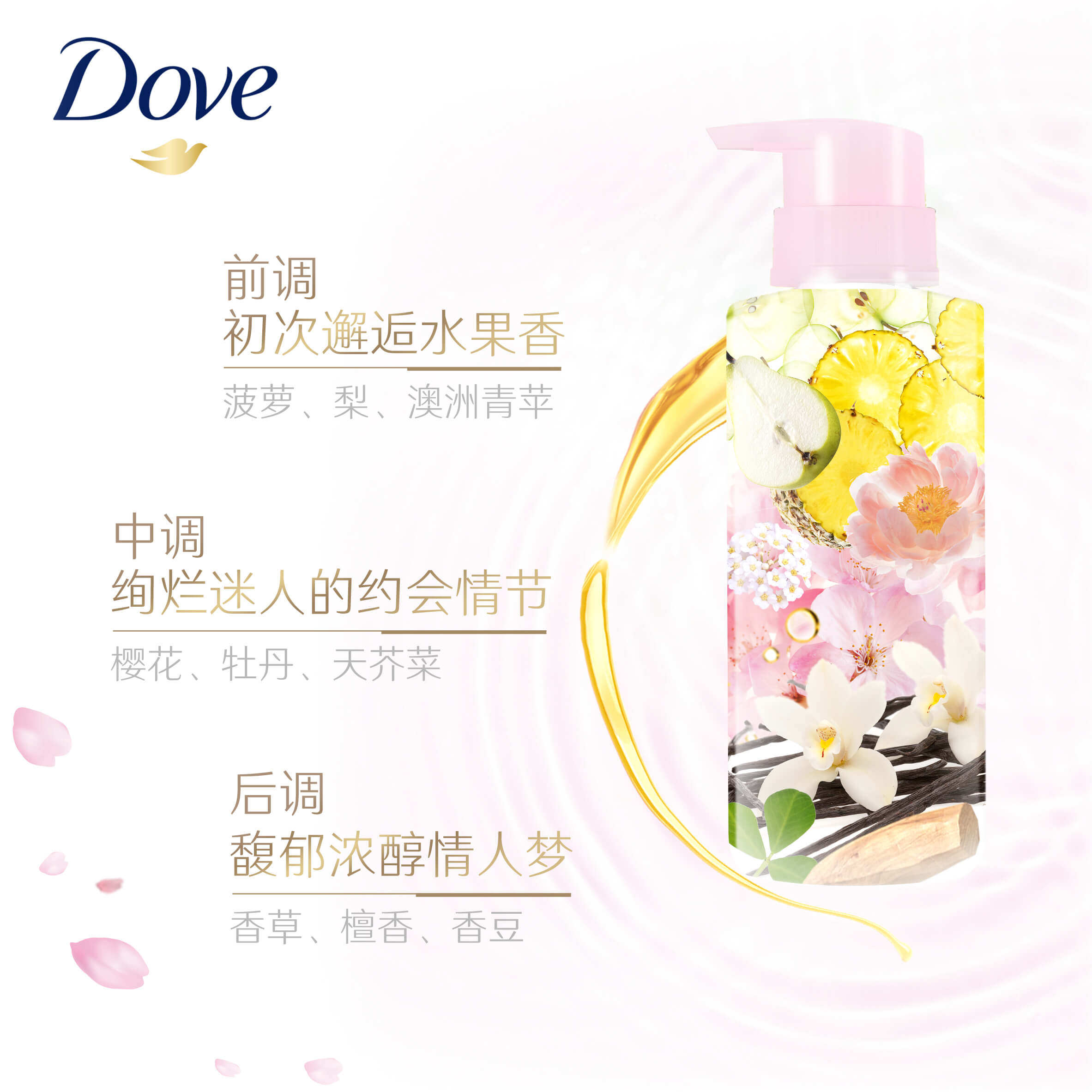 联合利华多芬植萃柔顺樱花无硅油洗发水 精华护发素正品280ml*2