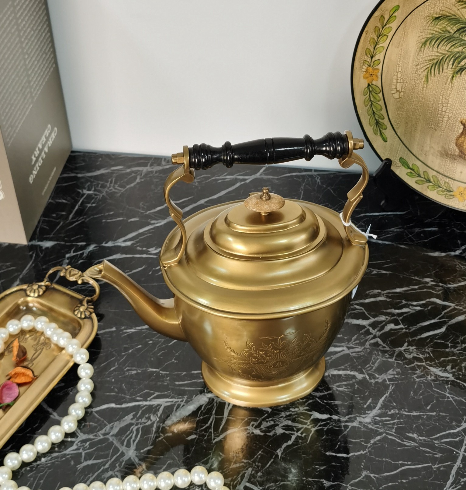 印度进口黄铜复古茶壶纯铜手工铜壶果盘家用茶壶