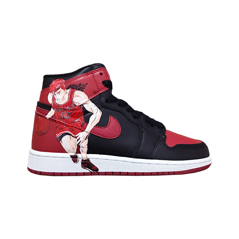 手绘定制球鞋黑红脚趾aj1灌篮高手diy改色af手绘鞋