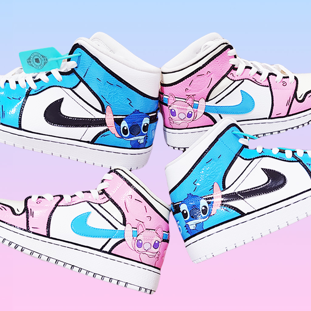 手绘diy球鞋定制aj1改色迪士尼史迪仔联名空军一号手绘鞋