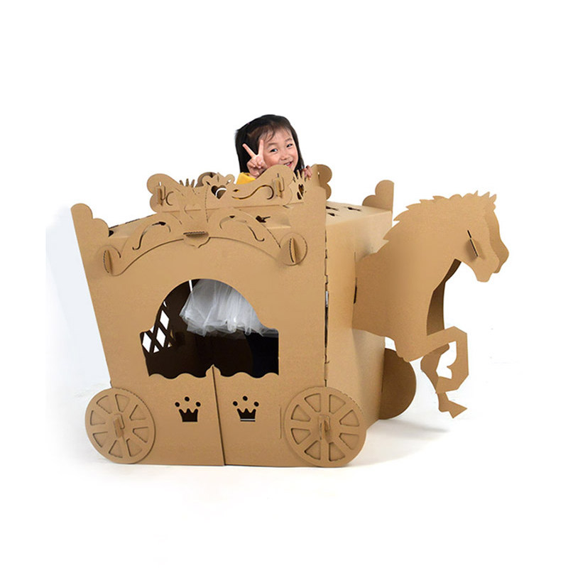 儿童拼装涂色大号纸壳纸皮马车玩具幼儿园手工白模填色