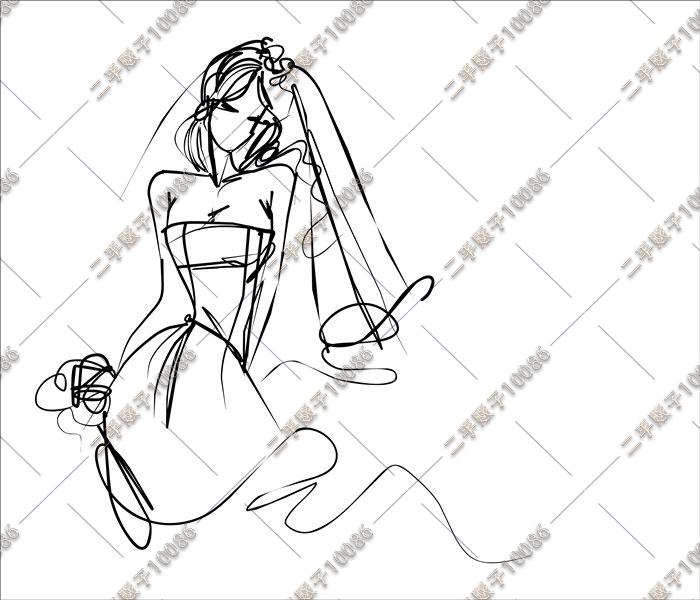 婚纱晚礼服手稿线稿抽象服装效果图绘画临摹矢量设计素材