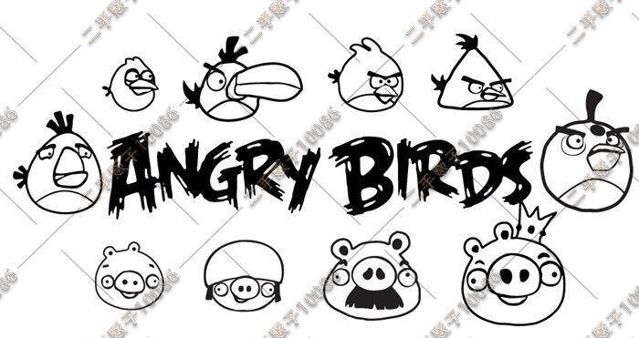 愤怒的小鸟卡通手绘人物形象线稿生日活动海报矢量设计素材