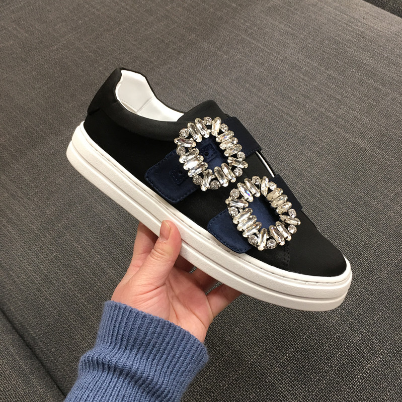 春夏新款水钻扣乐福鞋一脚蹬套脚休闲鞋方扣浅口厚底鞋百搭女单鞋