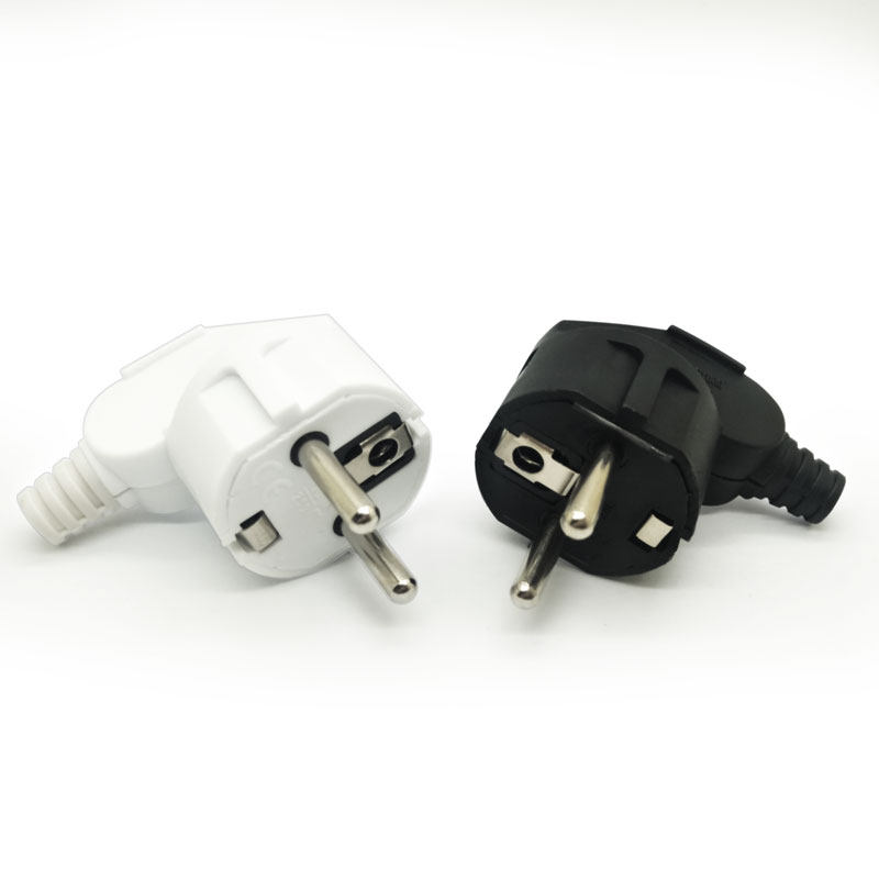 法国电源插头16a欧规二圆带接地弯头欧标接线韩国德国俄罗斯插头