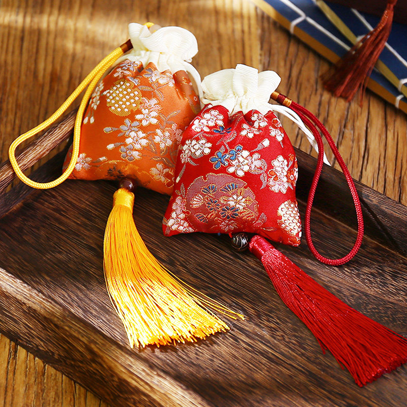 端午节香囊日式金丝方形收口袋流苏香包空袋祈福香袋福袋小挂饰