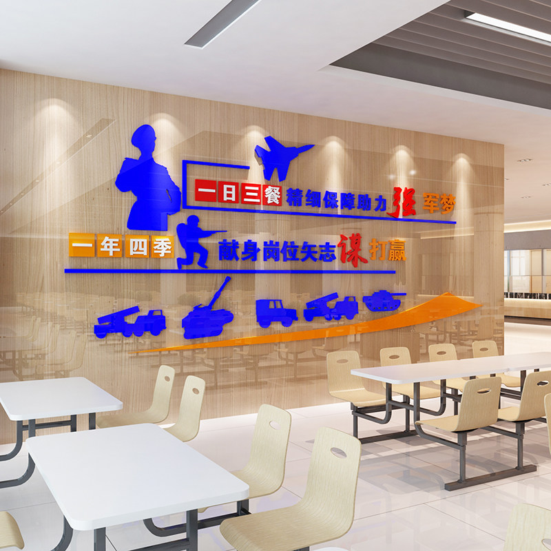 军队军人部队炊事班食堂餐厅文化墙布布置助力软装墙贴