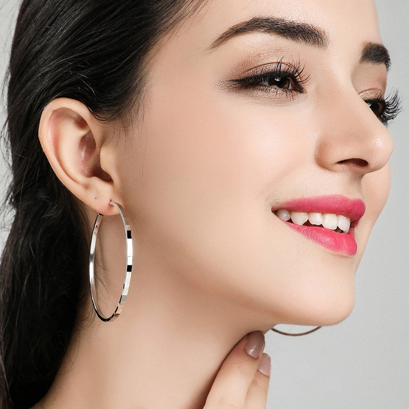 925纯银圆圈耳环女 韩国气质个性百搭耳圈简约圆环耳坠圆形大圈圈
