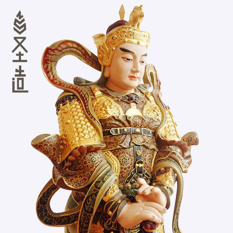 韦陀佛像菩萨木雕摆件极彩寺庙寺院家用供奉木雕