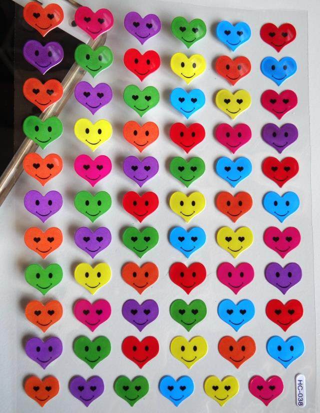 漂亮多彩桃心糖色爱心笑脸贴纸 儿童奖励贴画心形手机立体粘粘纸
