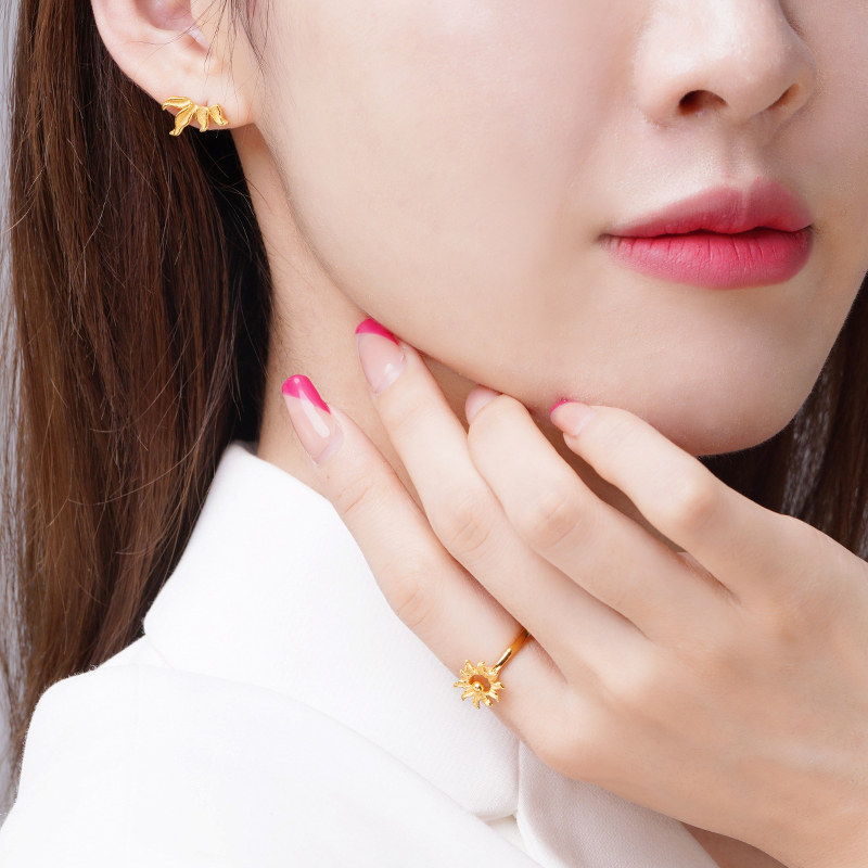 老庙黄金太阳花足金雅颂耳钉向日葵百搭耳饰送礼官方耳饰