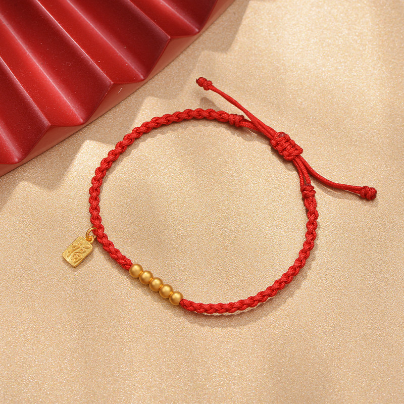 新品老庙黄金古法金五运五福临门足金手绳官方旗舰定价黄金手链