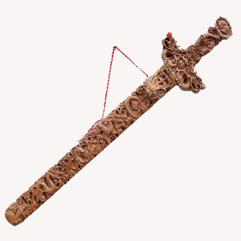 桃木肥城16米九龙龙剑剑架祥龙木剑旺家乔迁木雕