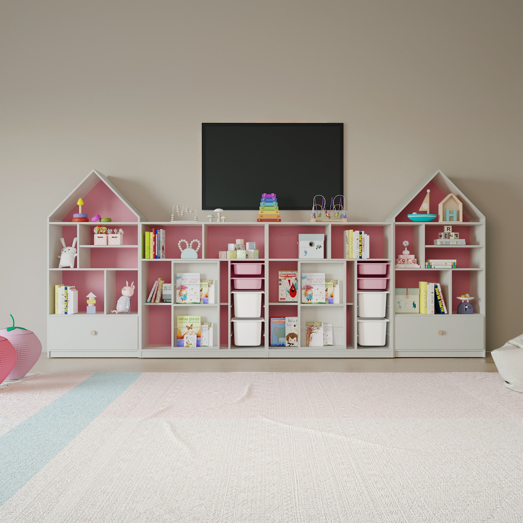 可比熊实木儿童房家具组合套装客厅玩具收纳架书柜宝宝绘本置物架