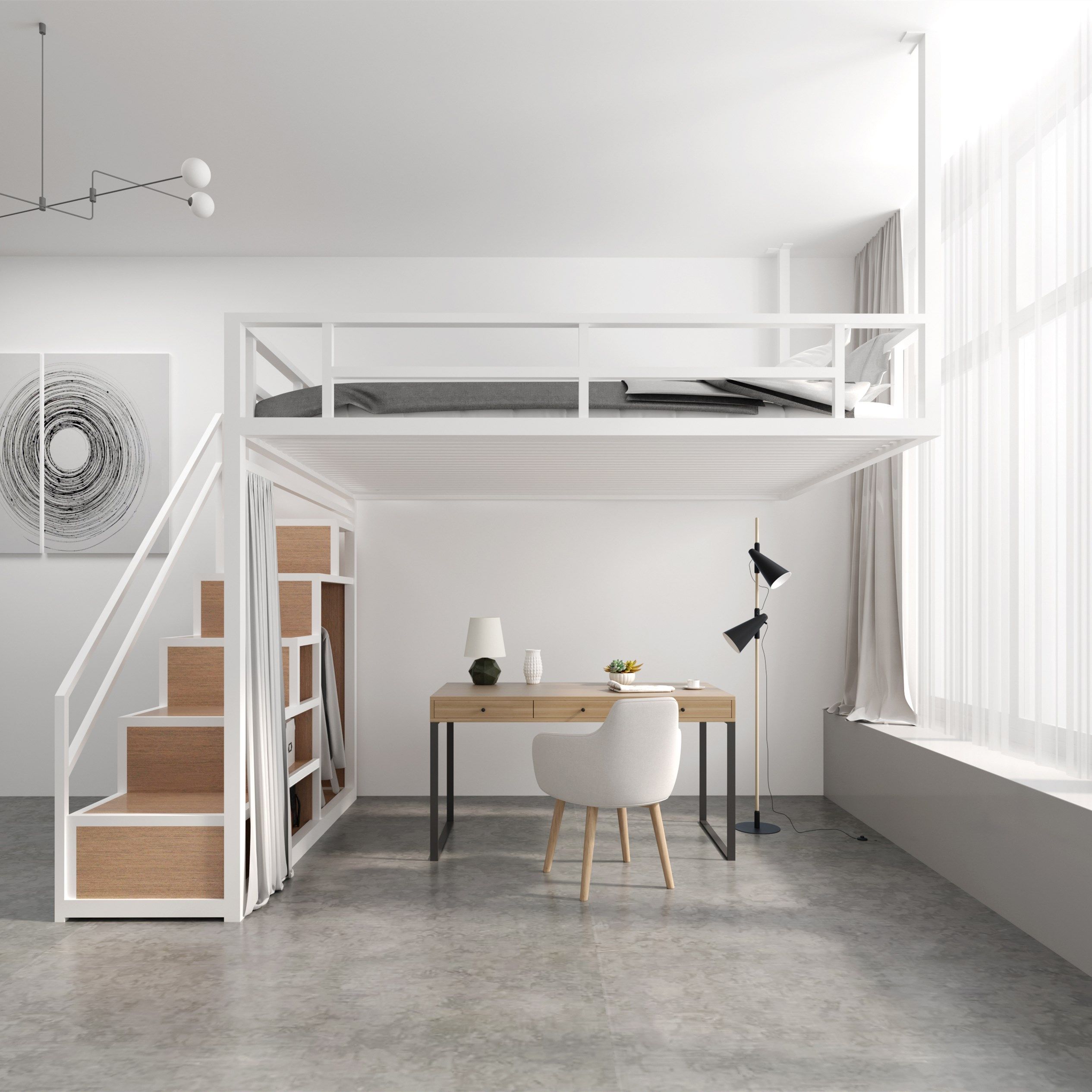 小户户型公寓省空间悬挂式铁艺吊床阁楼复式二楼铁艺