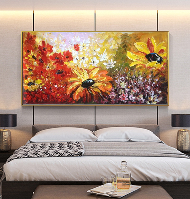 向日葵手绘油画现代轻奢客厅餐厅装饰画卧室床头油画