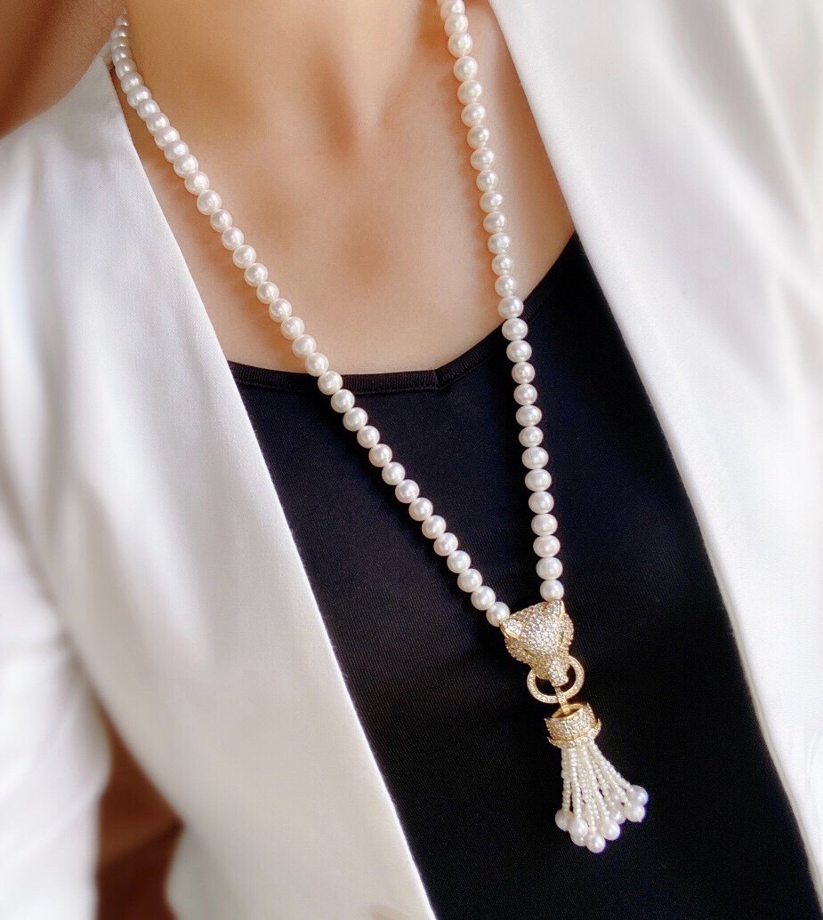 新款天然珍珠毛衣项链手链强光微瑕高品质89mm颈饰