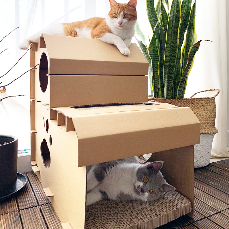 元猫抓板瓦楞纸猫咪纸箱爬板磨爪器猫抓盆别墅猫抓板