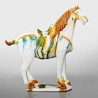 唐宝斋高水旺唐三彩对马创意客厅招财摆件陶瓷器工艺品送礼