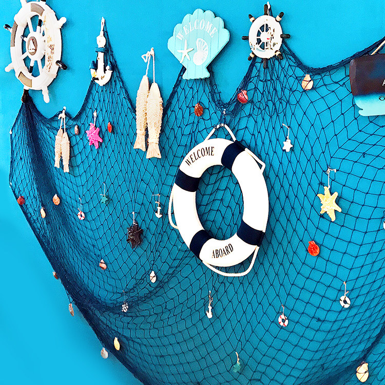 夏季海洋美陈橱窗装饰道具地中海渔网组合挂件酒吧创意背景墙壁饰