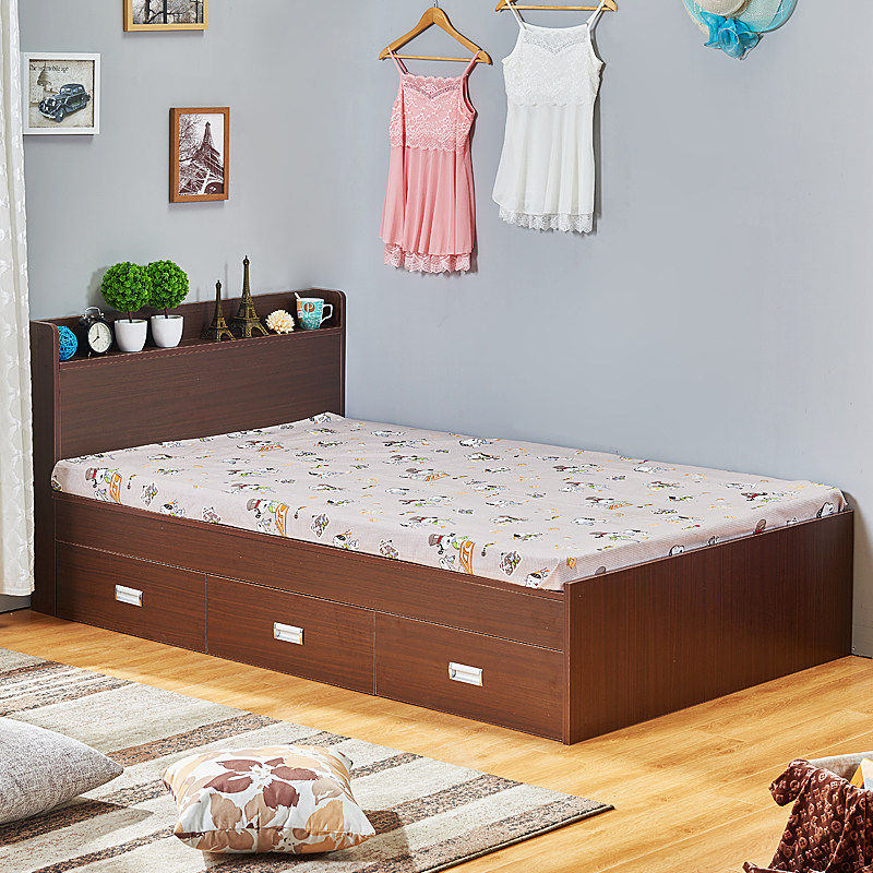 1.5米现代简约床靠墙放的单人床收纳储物箱式女孩卧室床双人床