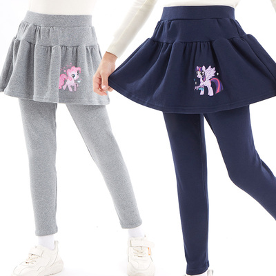 小马宝莉女童加绒打底裤儿童裙裤假两件秋冬裤子女大童宝宝裤裙