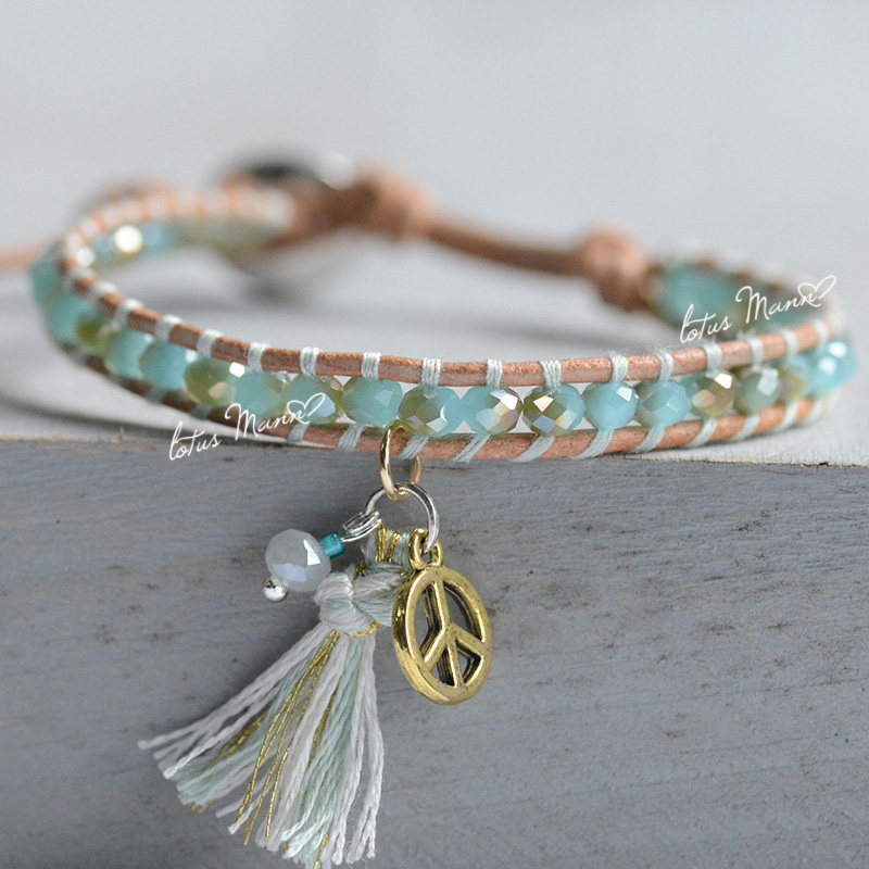 路塔斯曼薄荷水晶反战吊坠编织单圈毛面皮绳手链女6色小众设计