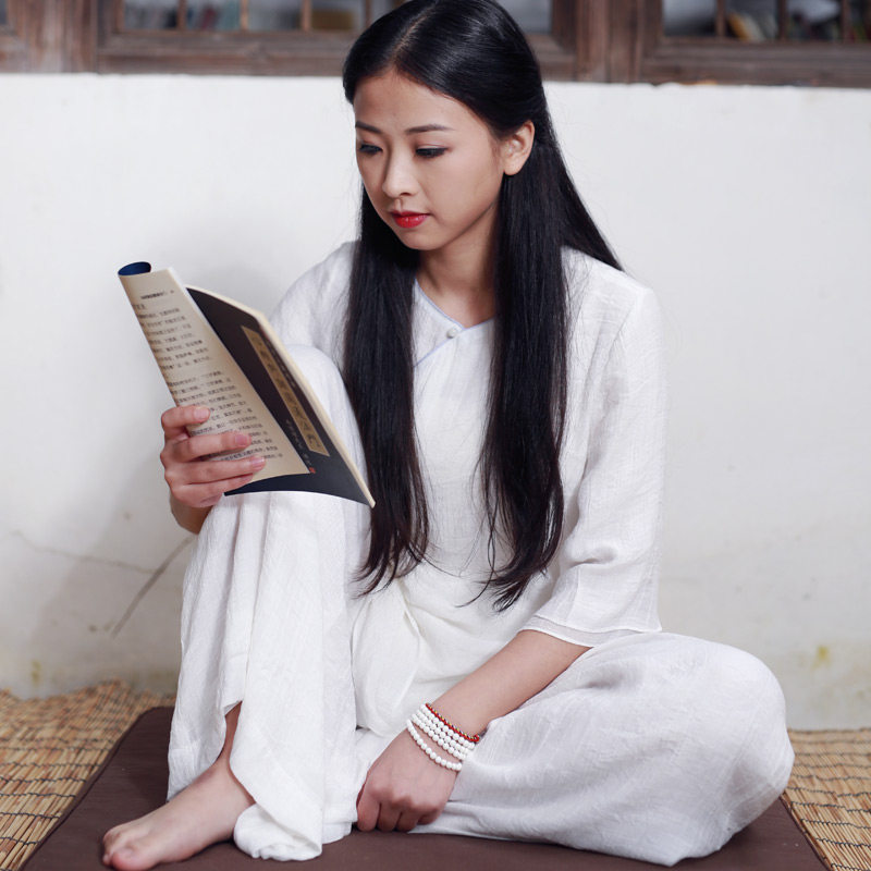 居士服盘扣瑜伽服太极服女夏季棉麻禅服女禅修服茶服改良中式唐装