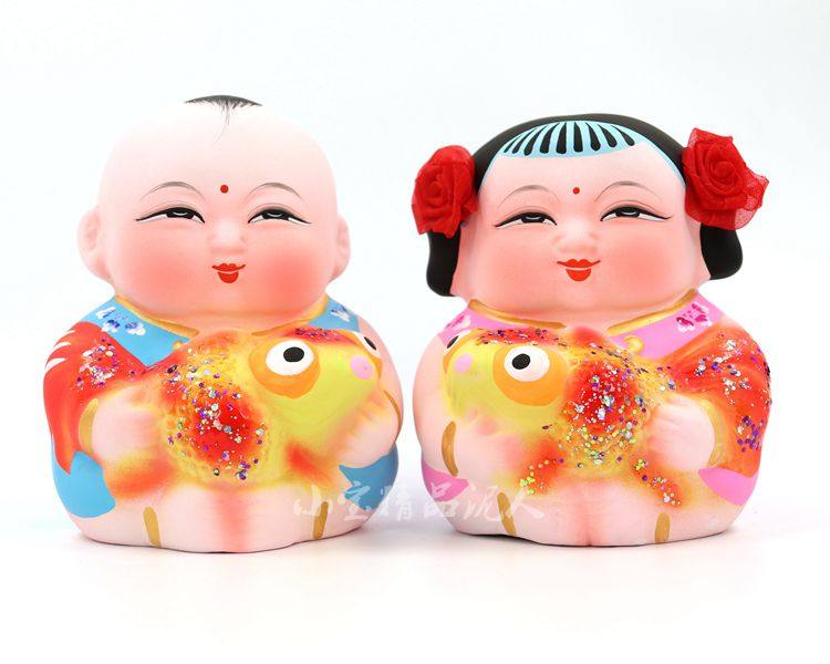 惠山泥人无锡特产泥娃金鱼阿福彩塑传统手工艺品泥人