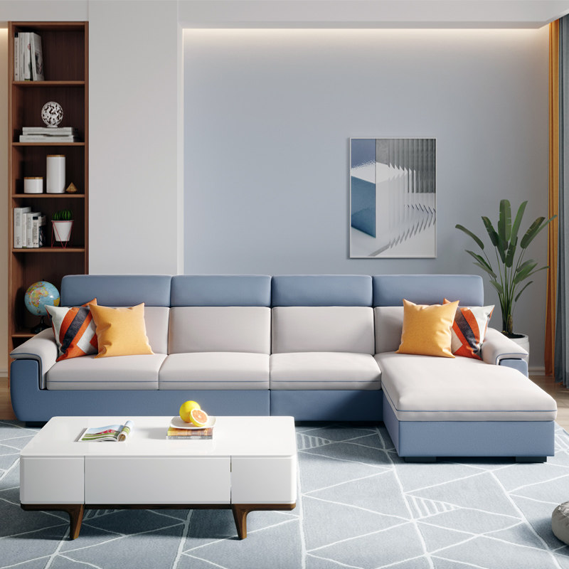 芝华仕都市现代简约布艺沙发撞色拼接多功能储物转角客厅布艺沙发