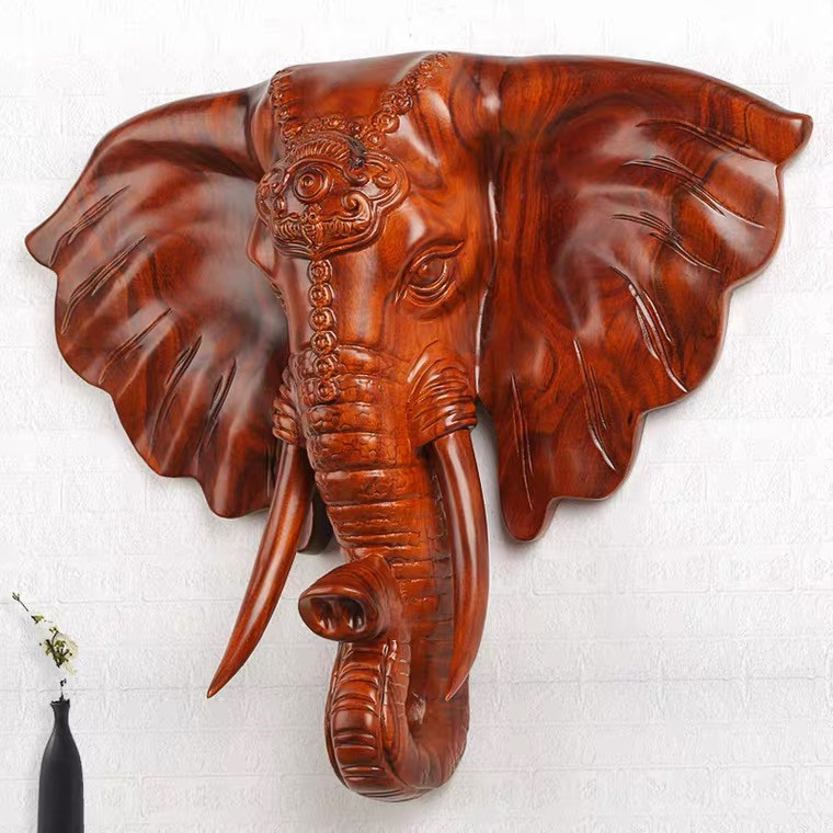 大象象头壁挂实木工艺品非洲花梨红木雕刻玄关木雕