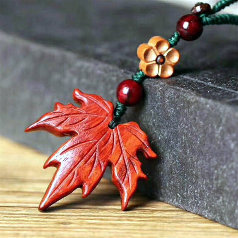 树叶吊坠小叶紫檀枫叶木雕佛珠配饰手机钥匙项坠
