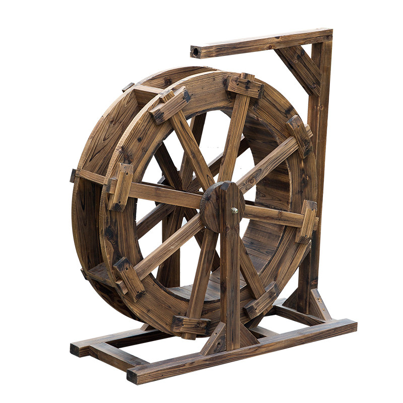 水车假山水轮摆件流水鱼池大中小型木制水车架