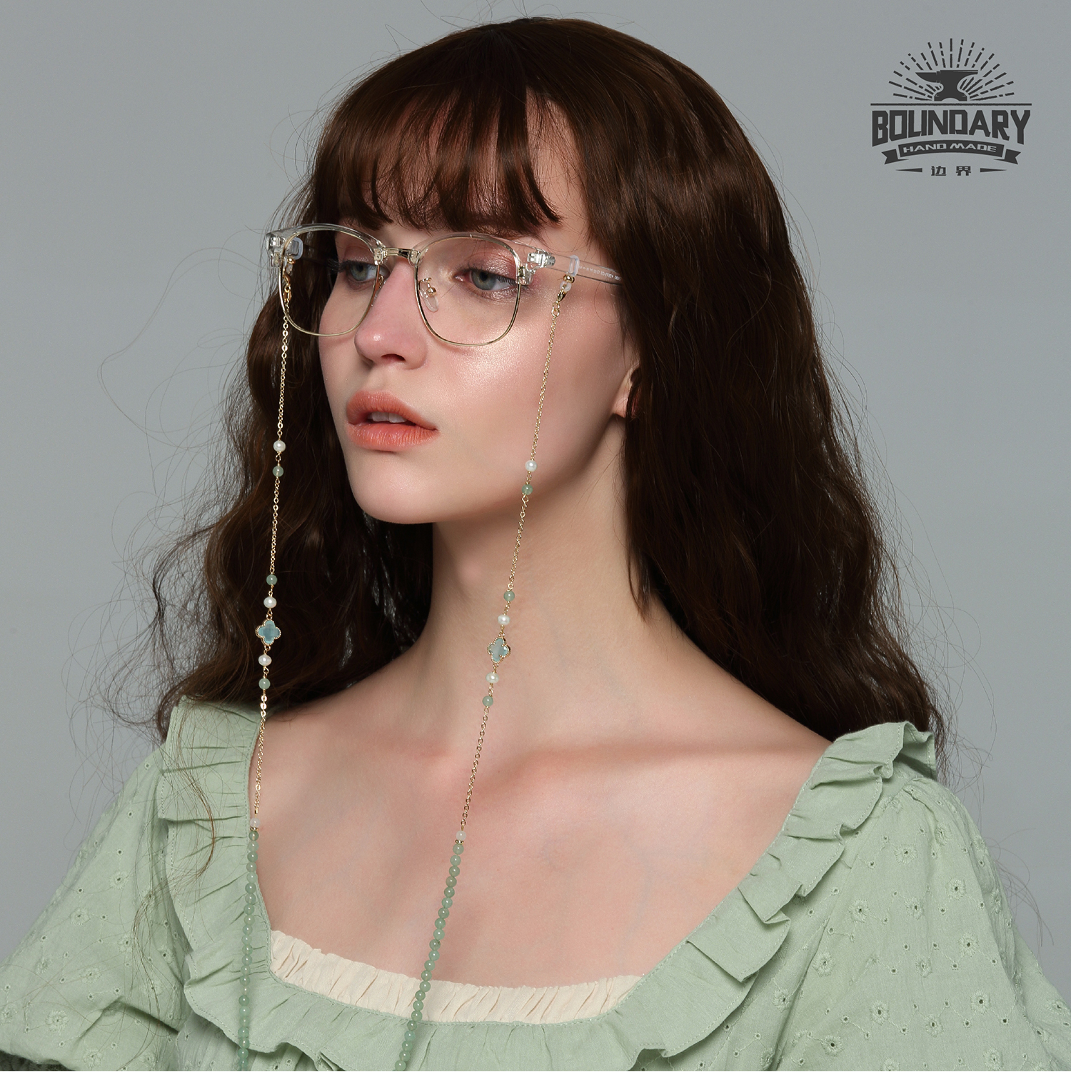 眼镜复古巴洛克美国14k包金天然珍珠链女挂脖眼镜链