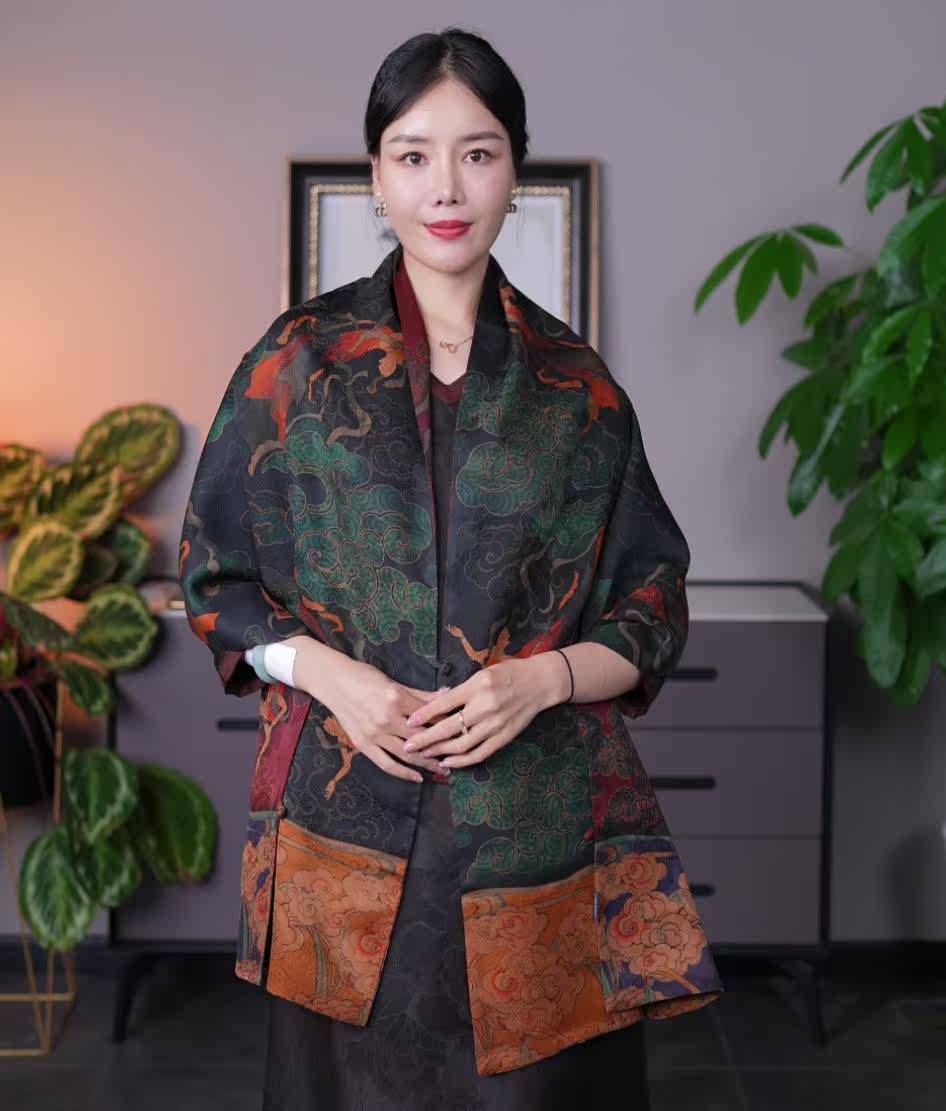 双层香云纱老料盘披肩桑蚕蚕丝丝巾围巾捡漏围巾