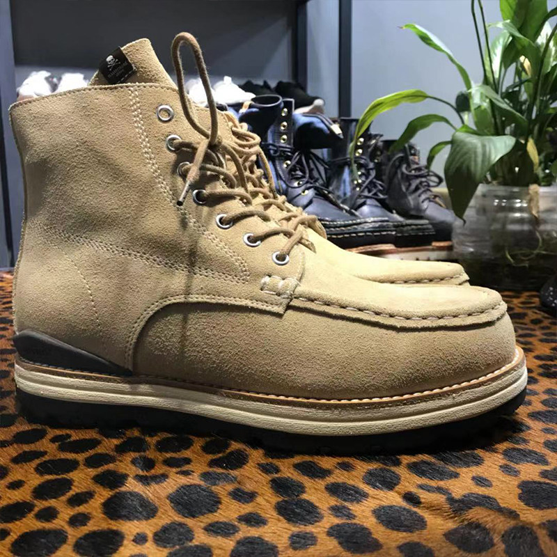 visvimunclegui鹿绒手工固特异厚底系带鞋高帮日高帮鞋