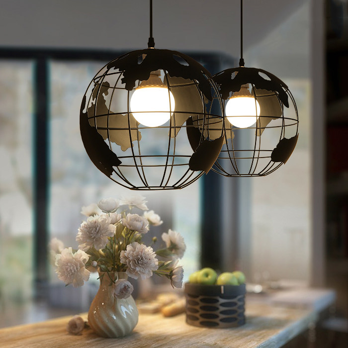 单头餐厅吊灯北欧创意艺术地球仪圆形灯具个性铁艺餐饮店吧台灯罩