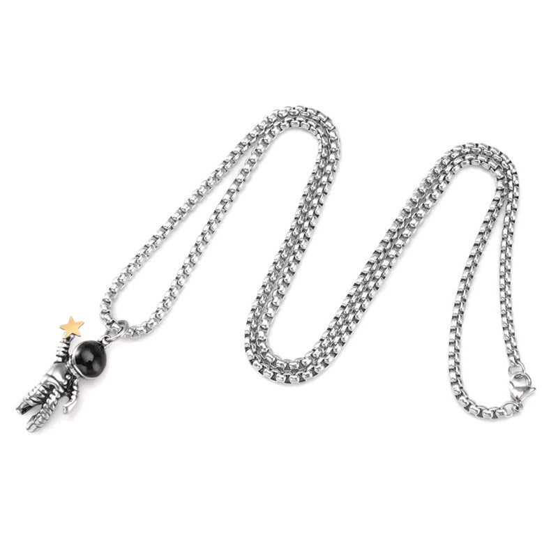 genanx闪电潮牌摘星宇航员太空人钛钢挂链项链银白色项链