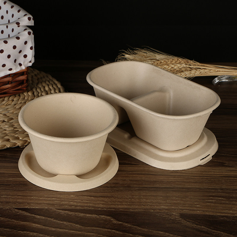 纸浆一次性打包汤桶本色环保汤碗可降解餐盒外卖可降解餐具