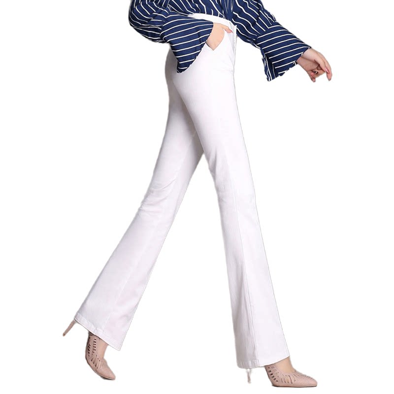 微喇裤女2022新款春秋季高腰纯棉显瘦白色微喇叭裤女裤休闲长裤子