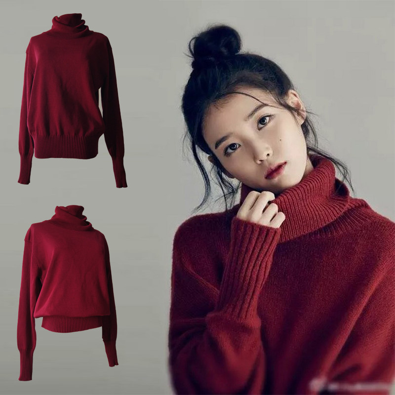iu套头针织衫毛衣打底长袖宽松保暖高领李知恩毛衣