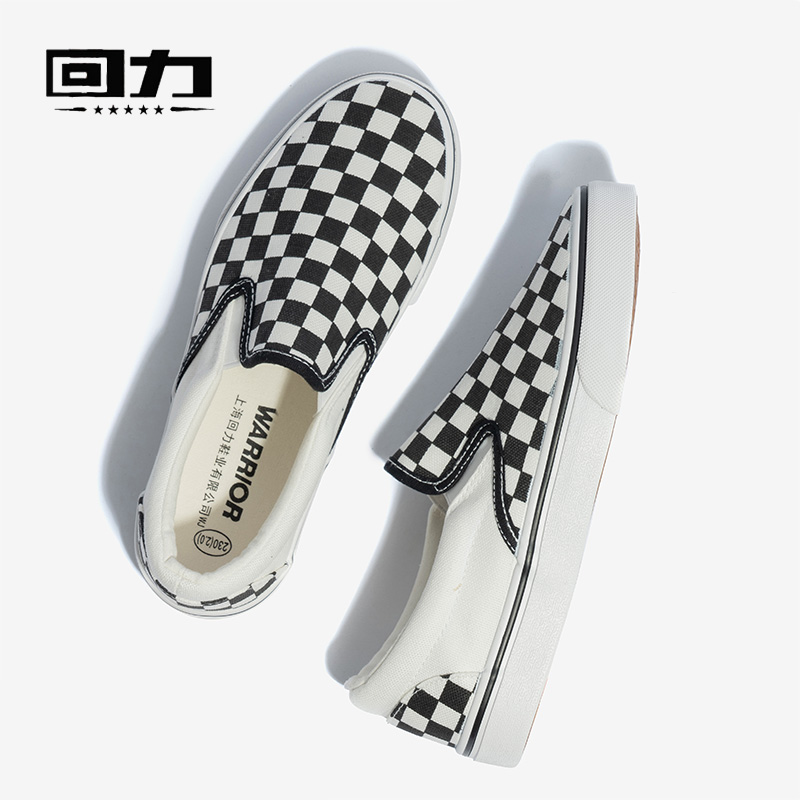 回力女鞋棋盘格帆布鞋2022流行新款情侣一脚蹬百搭时尚休闲板鞋女