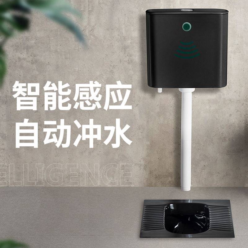 便器黑色感应自动冲水蹲厕陶瓷水箱套装家用蹲便器