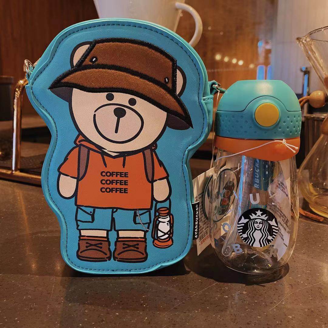 星巴克杯子夏季野营小熊造型玻璃搪瓷零食食盒马克杯