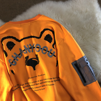 rayofhope潮牌美式复古秋冬款上衣情侣装长袖t恤男女卫衣潮流