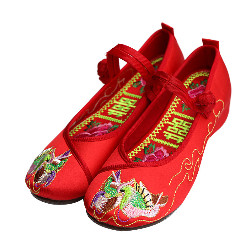婚鞋断码清仓鸳鸯秀禾新娘红色流苏布鞋