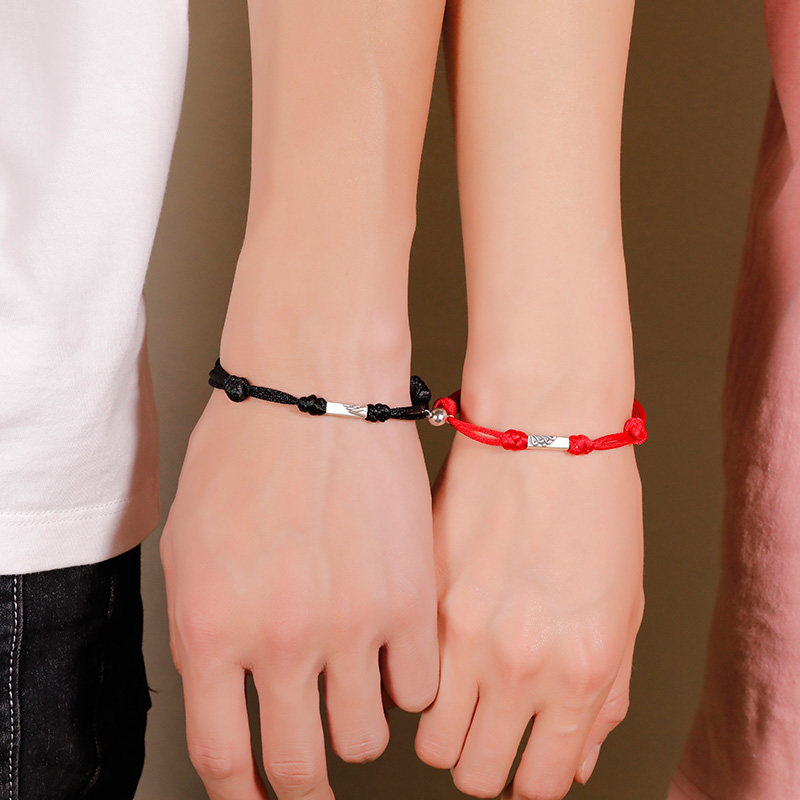 情侣手链一对感应震动异地恋相编织绳手纯银手链