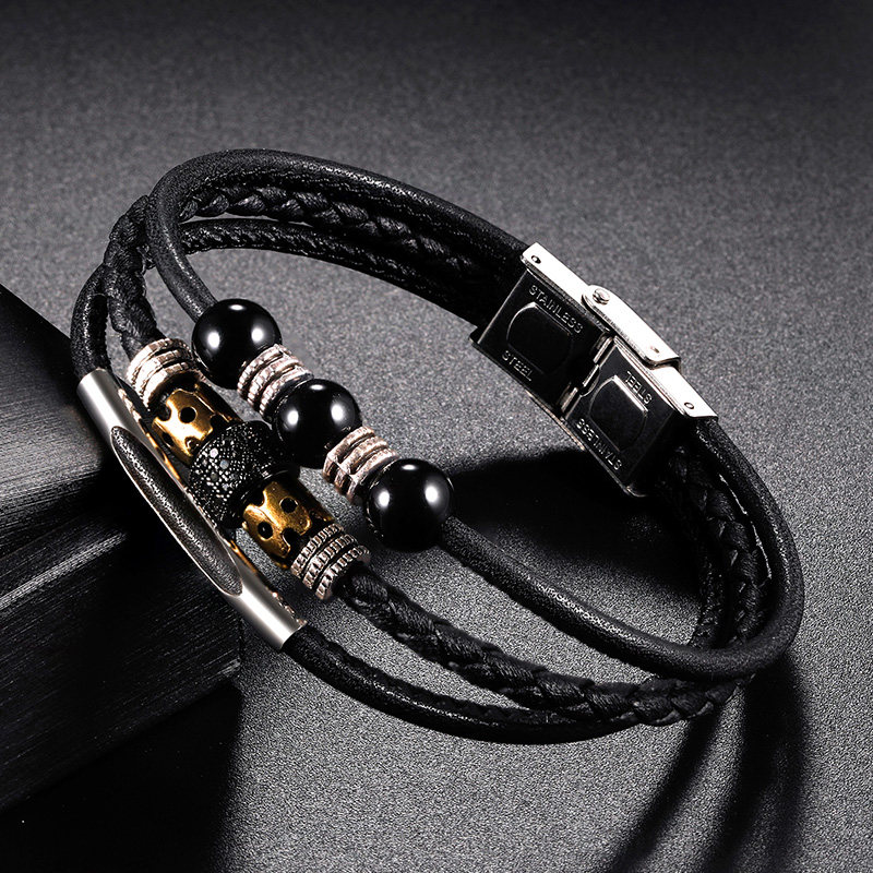 转运男士皮绳手链韩版潮简约个性多层原创小众手链